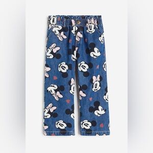 H&M kids size 6 Minnie and Mickey heart print paper bag wide leg Jean. HTF RARE
